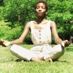 A woman is meditating
